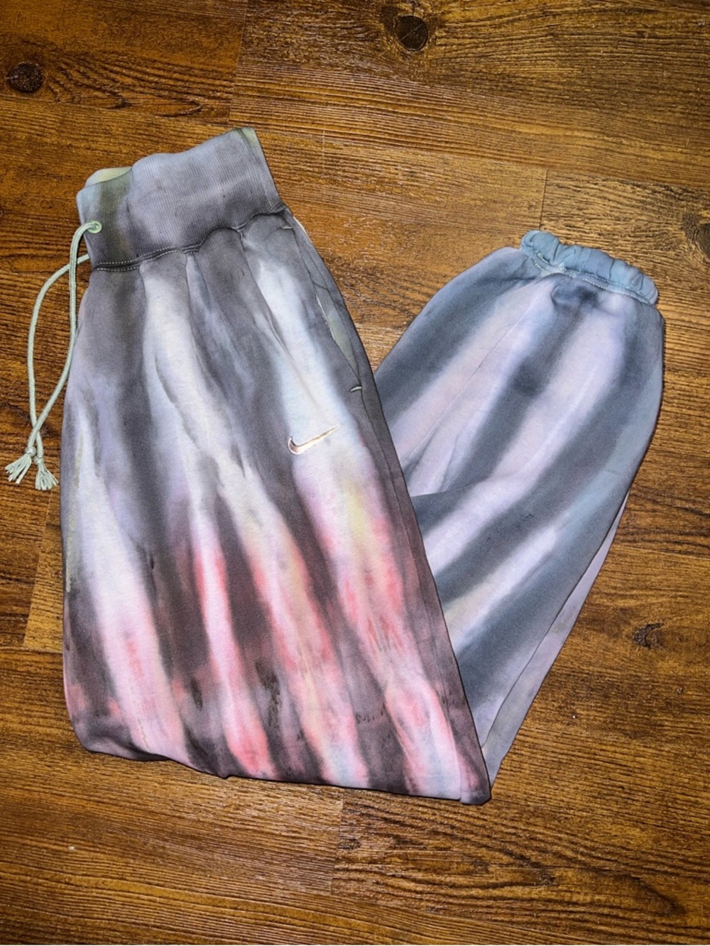 Nike Sportswear Gray Red Green Custom Tie-Dye Stripe Sweatpants Joggers Size S